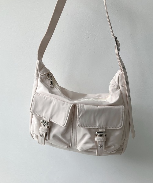 ダブルポケットショルダーbag シルバー AS KNOW ショルダーバッグ バッグ ダブルポケットショルダー