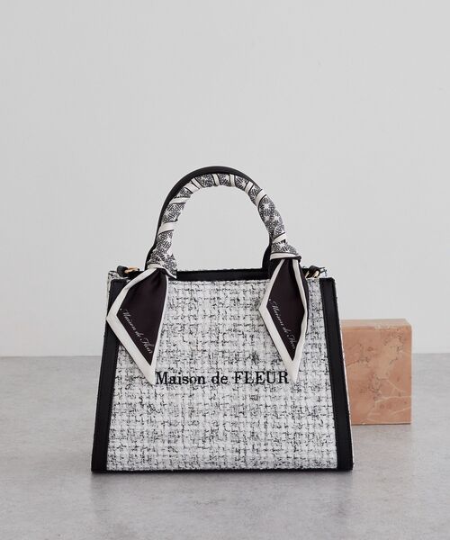 トートバッグ スカーフ付きツイード2Wayトートバッグ レディース 刺繍