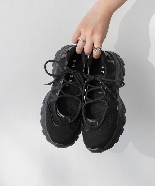 にこ/MOUSSY 黒 厚底靴 バレエ menue スニーカー レースアップ 厚底 バレエスニーカー