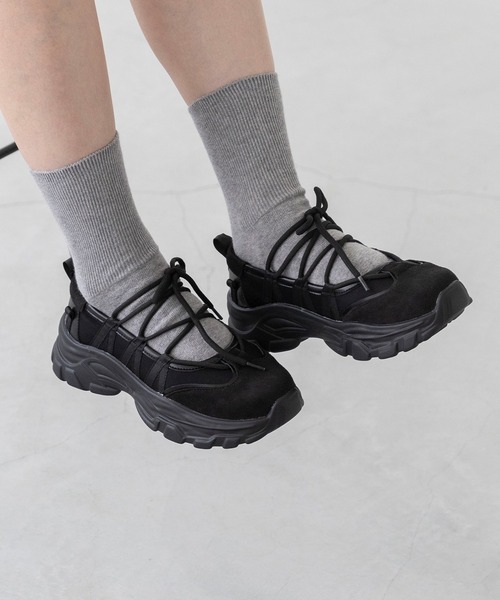 にこ/MOUSSY 黒 厚底靴 バレエ ドレスシューズ レディース 厚底靴[品番：AGCW0004748