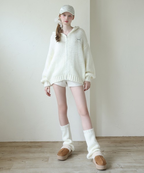 ニットパーカー　ホワイト Seemi.by NICE CLAUP ニット セーター 「Seemi.」ZIPニット