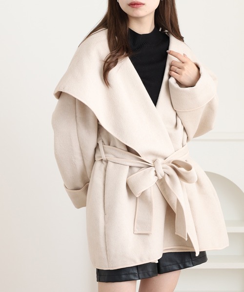 【即完売】【値下げ】【美品】CLORE+ アイボリー ショールカラーケープコート アルシーヴ archives ショールカラーミドルコート （IVO