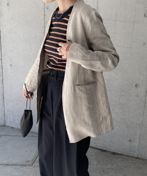 「Audrey and John Wad」 ノーカラージャケット M ライトベージュ レディース_画像9