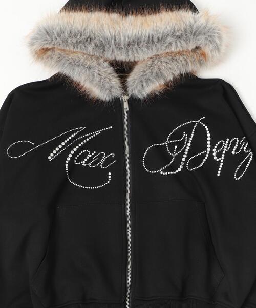 DKNY ストーンキラキラパーカーo,+:。☆.*・+。海外 Y2K fairy dispark パーカー DISPARK/ラインストーンロゴファ-ジップーパーカー