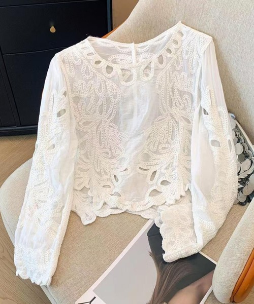 「SPIGA」 「KIDS」長袖ブラウス FREE ホワイト キッズ_画像7