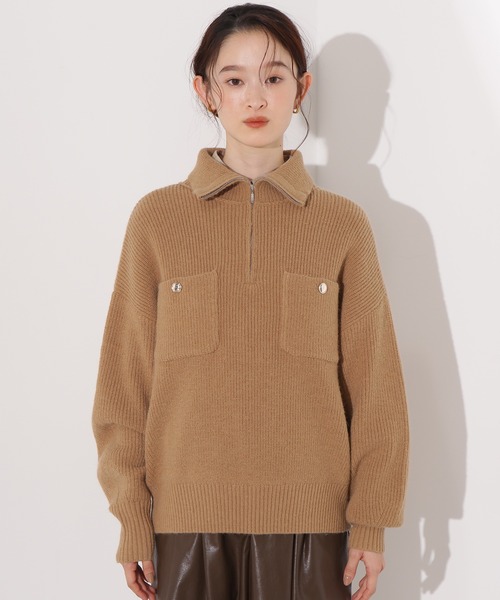 【新品未使用】H BEAUTY＆YOUTH☆ハーフジップニットポロ☆M☆ベージュ N.Natural Beauty Basic（エヌ ナチュラルビューティーベーシック