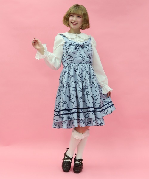 axes femme POETIQUE ジャンパースカート リボン柄ドールジャンスカ