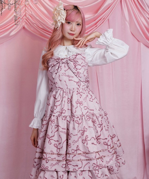 M'S GRACY*Instagram掲載*パールリボンジャンパースカート axes femme POETIQUE ジャンパースカート リボン柄ドールジャンスカ