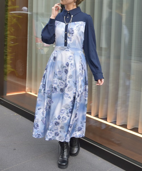 axes femme（アクシーズ ファム） ワンピース チェーン付アートローズ