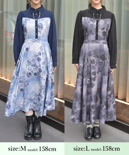 axes femme（アクシーズ ファム） ワンピース チェーン付アートローズ