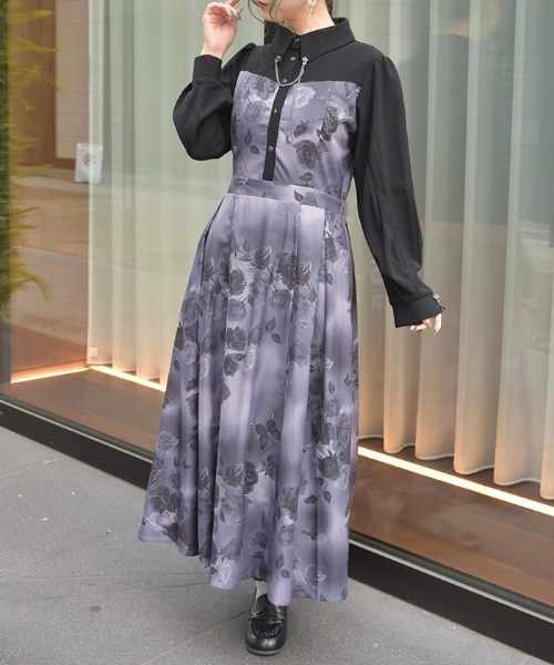 axes femme（アクシーズ ファム） ワンピース チェーン付アートローズ
