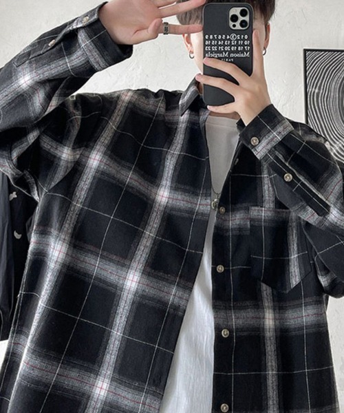 KELVIN シャツ Monotone Plaid Oversized Shirt モノトーン チェック