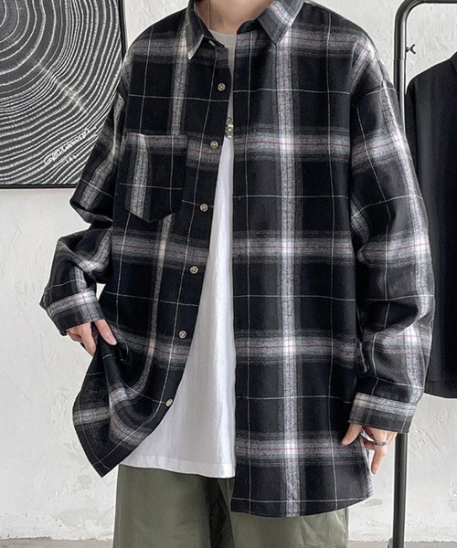 KELVIN シャツ Monotone Plaid Oversized Shirt モノトーン チェック