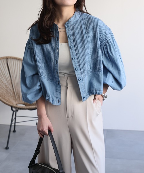 ap retro ブラウス シャツ 「India Fabric」ピンタックデニム シャツ