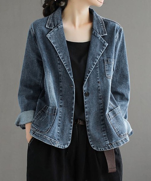 「BLANC FICELLE」 デニムジャケット M インディゴブルー レディース_画像5