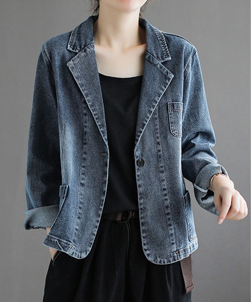 「BLANC FICELLE」 デニムジャケット M インディゴブルー レディース_画像6