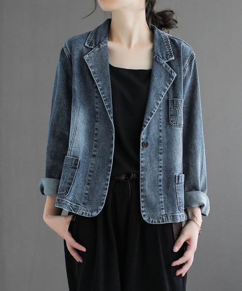 「BLANC FICELLE」 デニムジャケット M インディゴブルー レディース_画像8