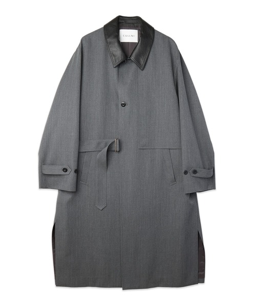 4719【美品】クルニ　タイロッケンロングシャツコート 20年製　黒　M CULLNI（クルニ） ステンカラーコート コート Wool Gabardine