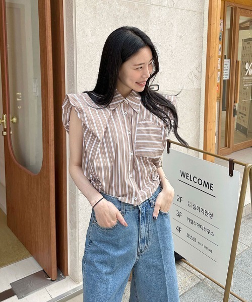 FAVORITO ブラウス シャツ 襟付きノースリーブシャツ レディース