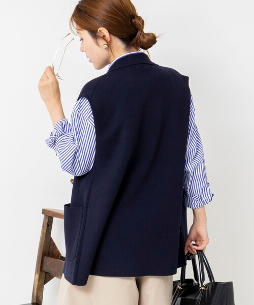 未使用✨2023 theory コットンツイル テーラードベスト　ジレ　濃紺 NOLLEY'S（ノーリーズ） ベスト ジレ テーラーWベスト レディース
