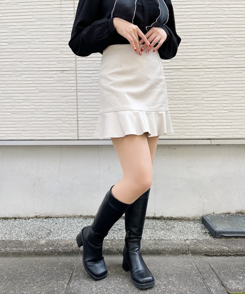 Loueme スカート フェイクレザーフリルミニスカパン : ZOZOTOWN Yahoo