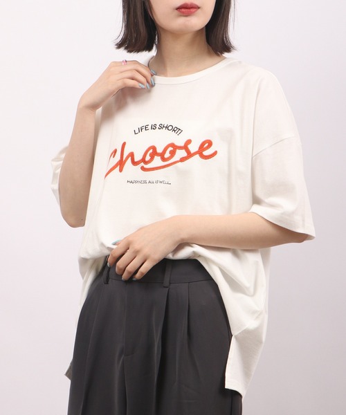 tシャツ EMAGO ロゴ刺繍Tシャツ レディース