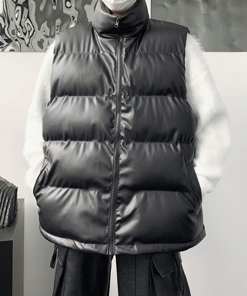 ダウンベスト ベスト 「FVLMEN」PU filling vest/合皮 中綿 メンズ