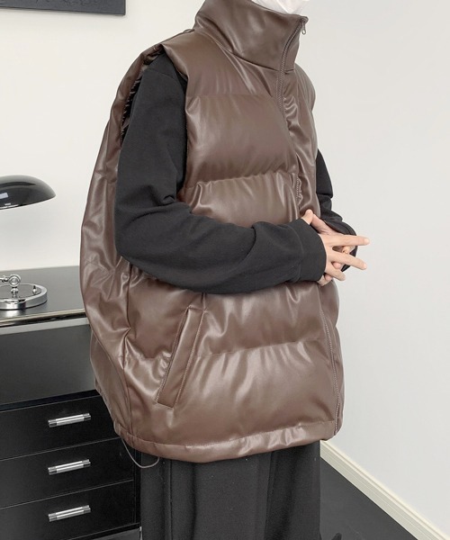 ダウンベスト ベスト 「FVLMEN」PU filling vest/合皮 中綿 メンズ