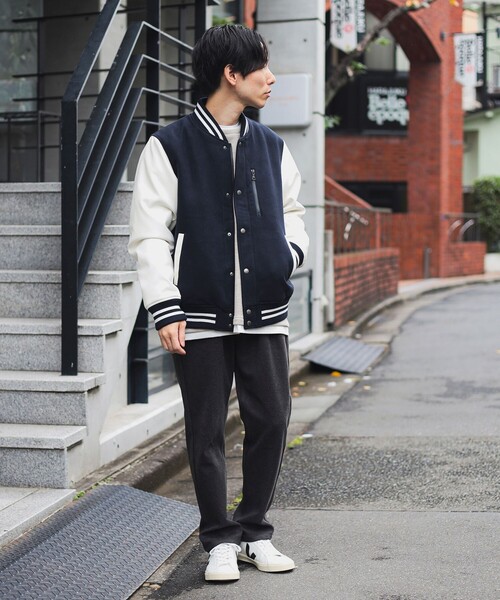 BEAMS Heart ネイビー/ホワイトのフード付きスタジャン BEAMS HEARTの名品フードスタジャン！】｜ビームス アウトレット