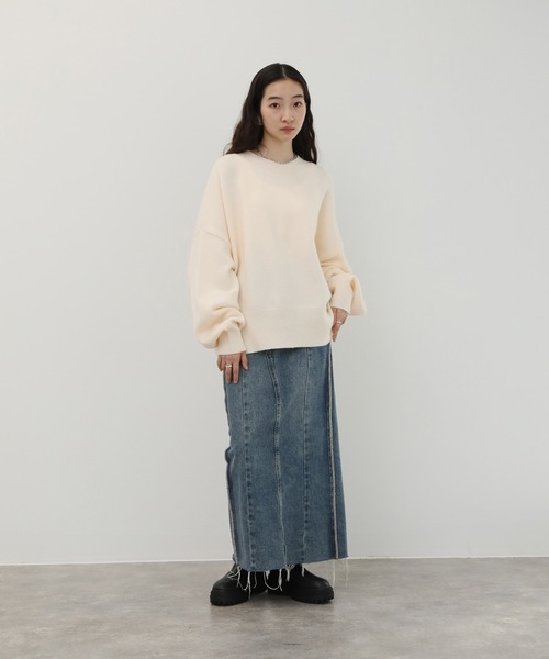 ニット セーター ソフトルーズニット レディース X-girl ニット セーター STRIPED SLEEVE HALF ZIP KNIT TOP