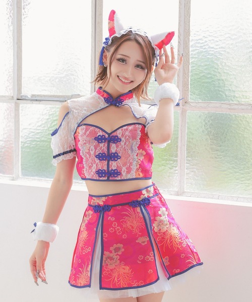 ゆりおちゃん着用┊チャイナコスプレ┊メゾンドボーテ ハロウィン】アームウォーマー付きフレアスカートチャイナ 【コスプレ5