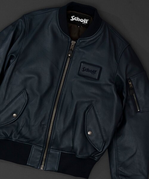 ショット ラムレザー ブルゾン 40 裏地ロゴ 羊革 MA-1 Schott