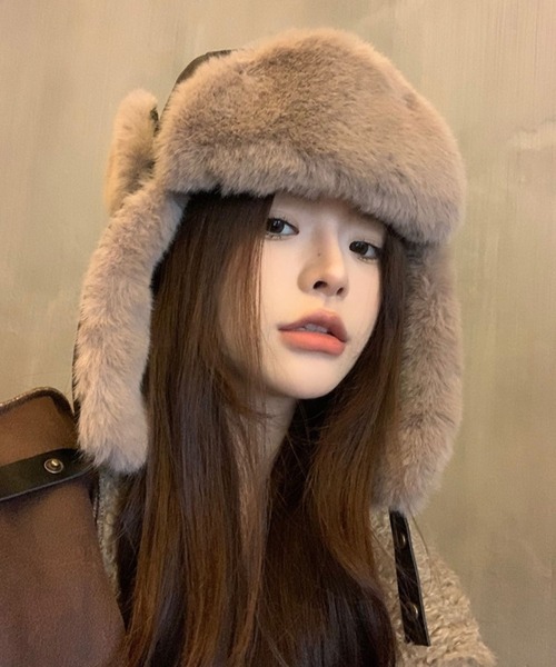 カシラ　レディース　帽子　ファー　千鳥　ロシアン帽　フライトキャップ　ベージュ系 ロシア帽 フライトキャップ レディース メンズ アビエーター