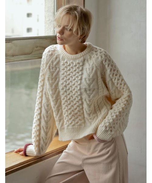 ニット セーター 「2024-25 WINTER COLLECTION」配色ハートケーブルニット レディース Re:EDIT ニット セーター 「2024-25 WINTER COLLECTION」配色