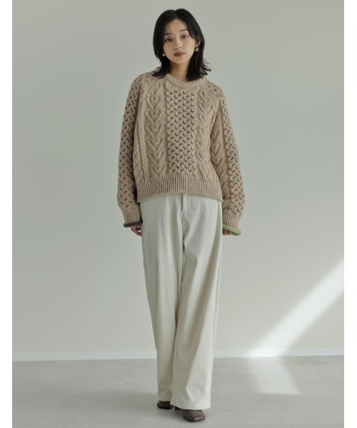 RHC グレー ケーブルニットセーター Re:EDIT ニット セーター 「2024-25 WINTER COLLECTION」配色