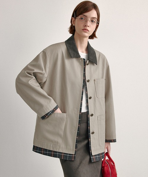 ステンカラーコート コート ハーフ丈 レイヤードデザイン シャツ