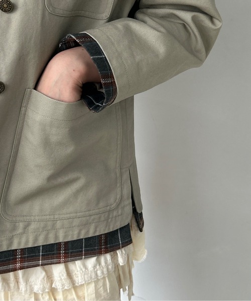 ステンカラーコート コート ハーフ丈 レイヤードデザイン シャツ