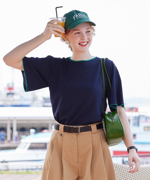 配色パイピングニット BONLECILL ニット セーター 配色パイピングフレアスリーブニット