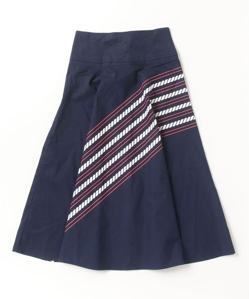 立体感◎*LAUREN RALPH LAUREN* ローププリント ミディ スカート RALPH LAUREN｜ローププリント ツイル レースアップ ミディ