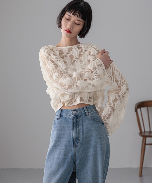 LOWRYS FARM カーディガン チュールレース2WAYカーディガン
