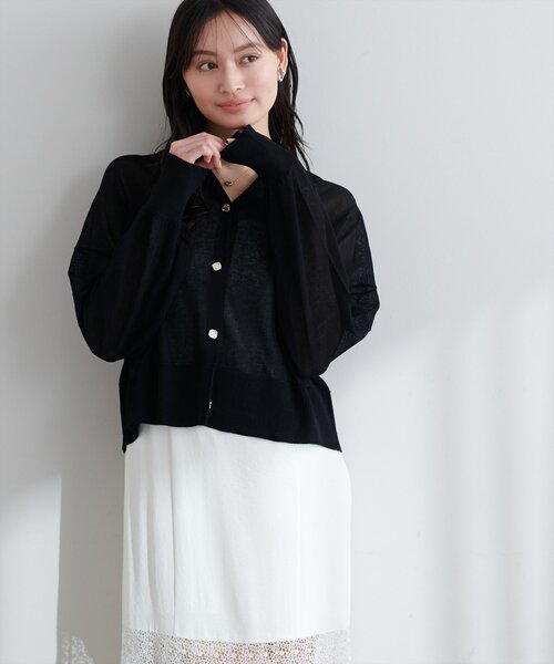 natural couture カーディガン 接触冷感金釦シアーカーデ レディース