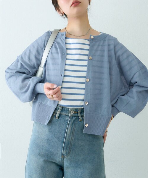 natural couture カーディガン 接触冷感金釦シアーカーデ レディース