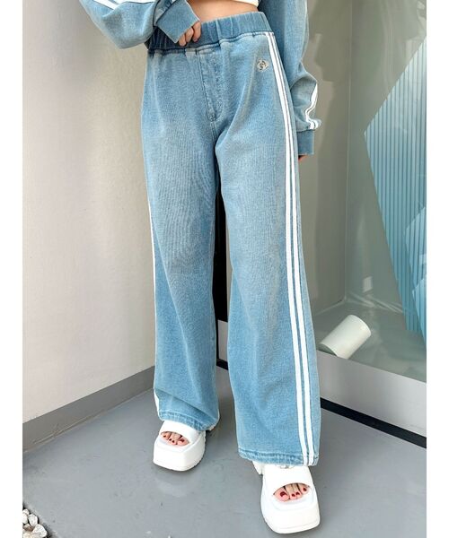 GYDA ライン カットデニムパンツ サイドライン イージーパンツ カジュアル GYDA パンツ GD SIDE 2ラインカットデニムワイドパンツ「SETUP