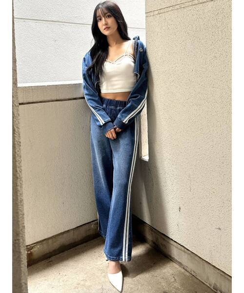 GD SIDE 2ラインカットデニムワイドパンツ GYDA パンツ GD SIDE 2ラインカットデニムワイドパンツ「SETUP