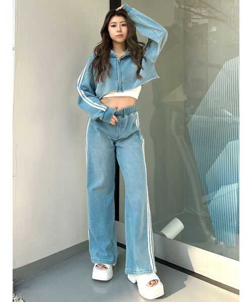 GYDA パンツ GD SIDE 2ラインカットデニムワイドパンツ「SETUP