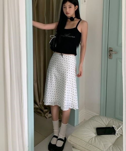 gossip!ロサンゼルス スカート ヴィンテージ風 ドット柄ミディスカート