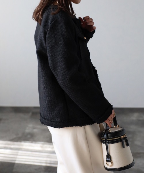 「ap retro」 ツイードジャケット FREE アイボリー レディース_画像7