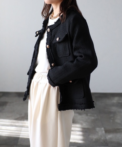 「ap retro」 ツイードジャケット FREE アイボリー レディース_画像8