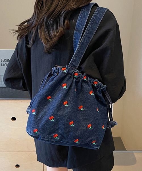 ハンドバッグ チェリー柄 巾着風デニムバッグ : ZOZOTOWN Yahoo!店