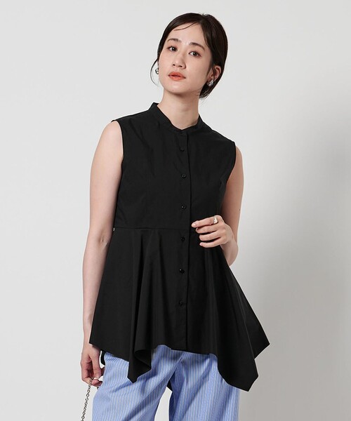 UNITED ARROWS 黒 パフスリーブ 半袖シャツ　ブラウス　ペプラム UNITED ARROWS ブラウス シャツ ペプラム ノースリーブ